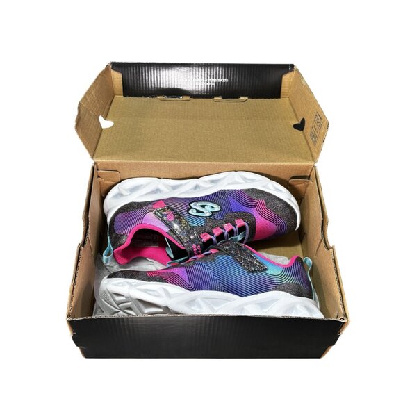 Skechers S Lights Girls Sneakers Size 2 Light-Up Sole Glitter Pink/Turquoise - Picture 6 of 8